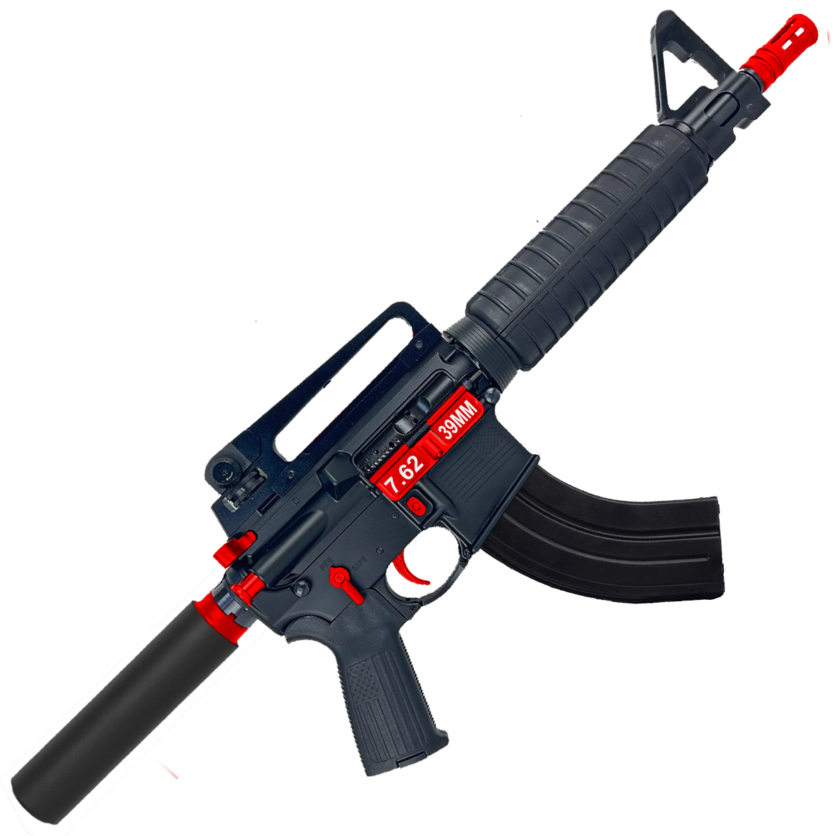 AR-15 Two-Tone A2 Style Semi Auto 7.62x39MM Pistol 10" Barrel w/ Custom FSB - Black and Red