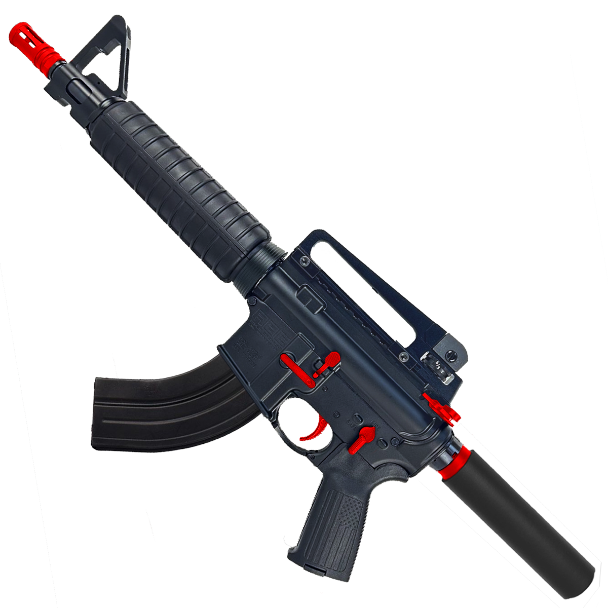 AR-15 Two-Tone A2 Style Semi Auto 7.62x39MM Pistol 10" Barrel w/ Custom FSB - Black and Red