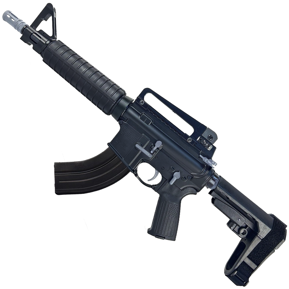 AR-15 Two-Tone A2 Style Semi Auto 7.62x39MM Pistol 10" Barrel w/ Custom FSB - Black and Gray