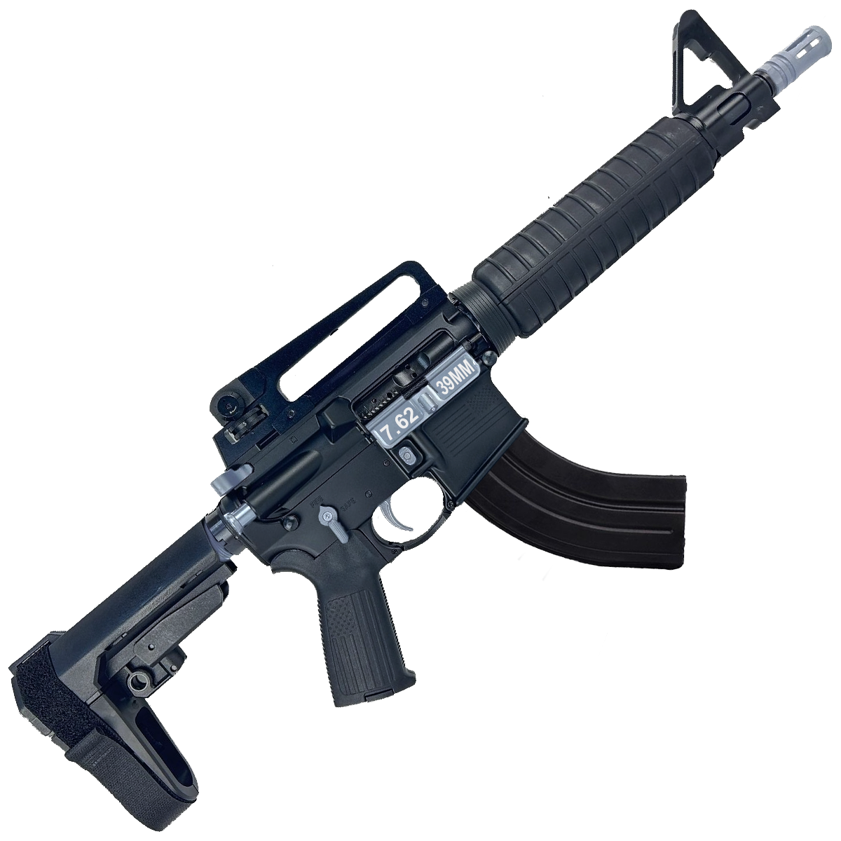 AR-15 Two-Tone A2 Style Semi Auto 7.62x39MM Pistol 10" Barrel w/ Custom FSB - Black and Gray