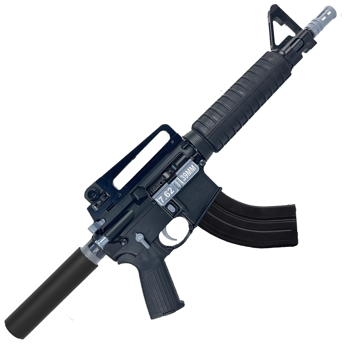 AR-15 Two-Tone A2 Style Semi Auto 7.62x39MM Pistol 10" Barrel w/ Custom FSB - Black and Gray
