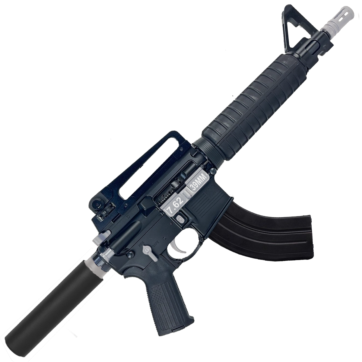 AR-15 Two-Tone A2 Style Semi Auto 7.62x39MM Pistol 10" Barrel w/ Custom FSB - Black and Glacier Silver