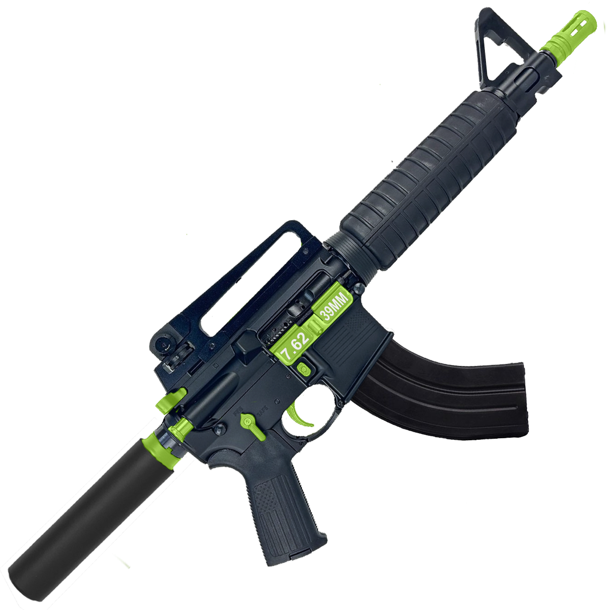 AR-15 Two-Tone A2 Style Semi Auto 7.62x39MM Pistol 10" Barrel w/ Custom FSB - Black and Zombie Green
