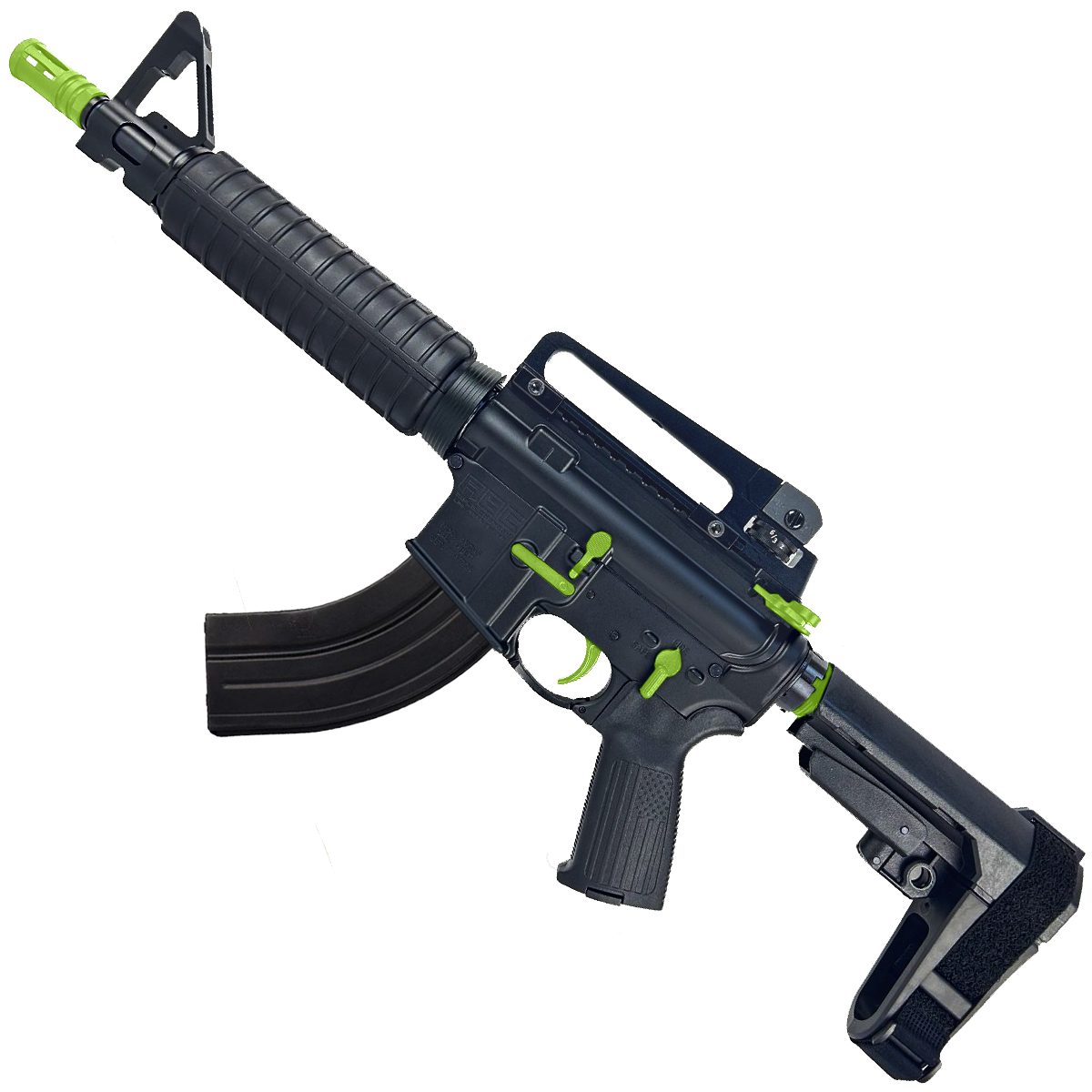 AR-15 Two-Tone A2 Style Semi Auto 7.62x39MM Pistol 10" Barrel w/ Custom FSB - Black and Zombie Green