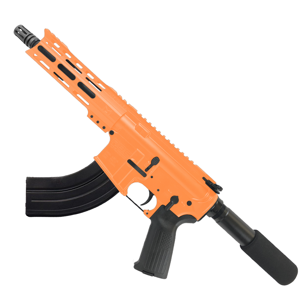 AR-47 Semi Auto 7.62x39 Pistol 7.5" Barrel 7" American Built Custom MLOK Handguard - Tequila Sunrise Orange
