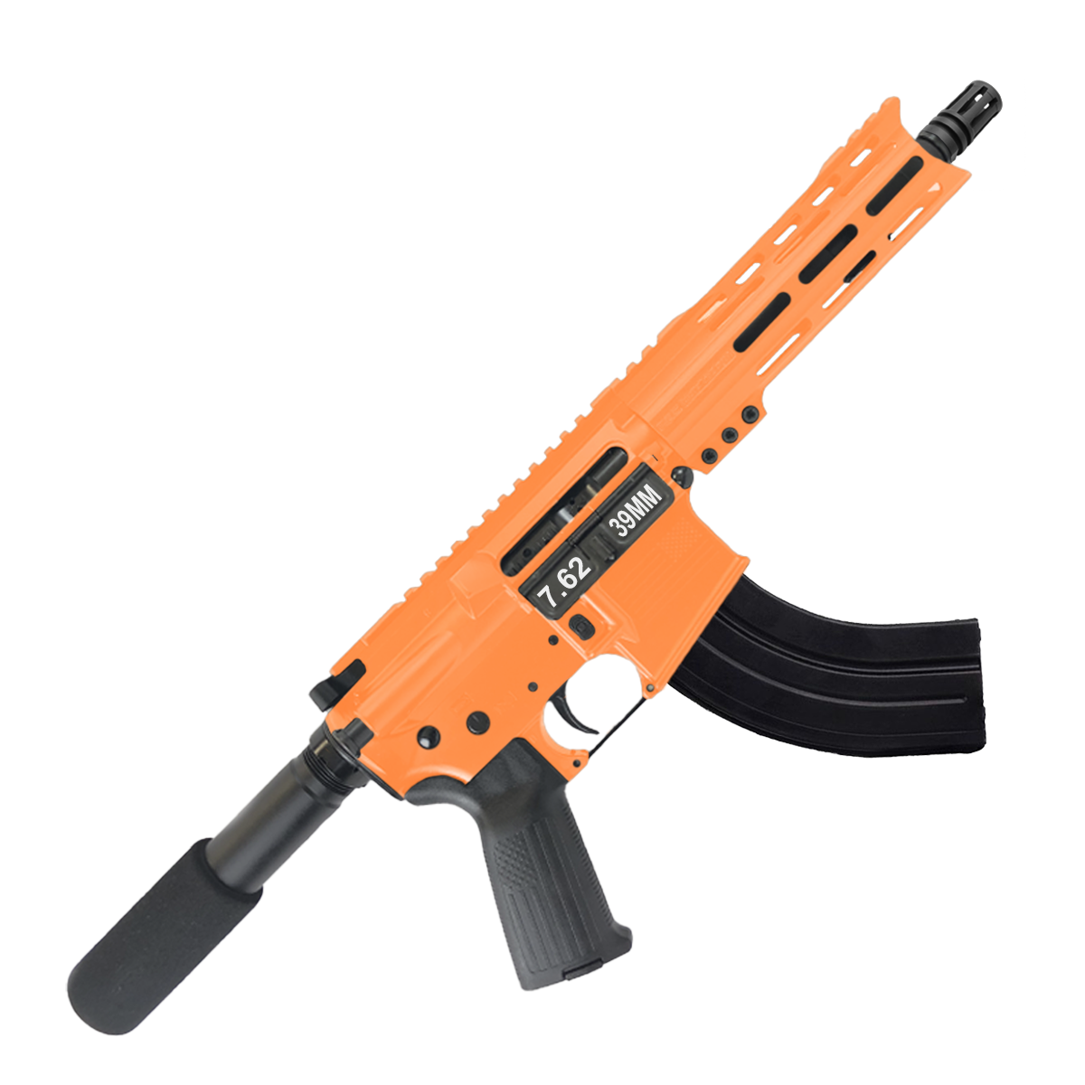 AR-47 Semi Auto 7.62x39 Pistol 7.5" Barrel 7" American Built Custom MLOK Handguard - Tequila Sunrise Orange