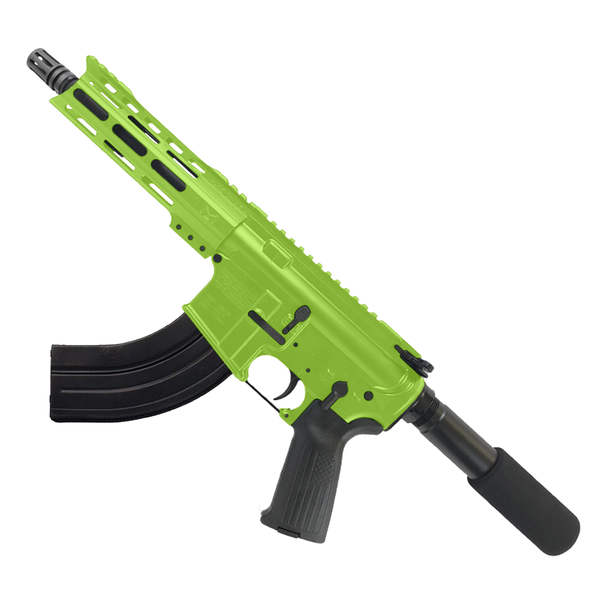 AR-47 Semi Auto 7.62x39 Pistol 7.5" Barrel 7" American Built Custom MLOK Handguard - Zombie Green