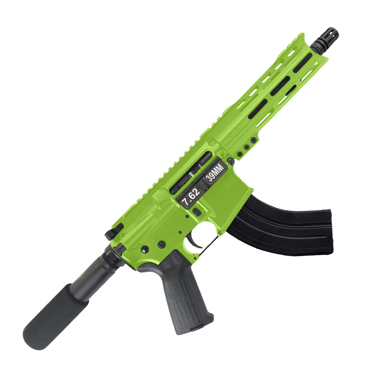 AR-47 Semi Auto 7.62x39 Pistol 7.5" Barrel 7" American Built Custom MLOK Handguard - Zombie Green