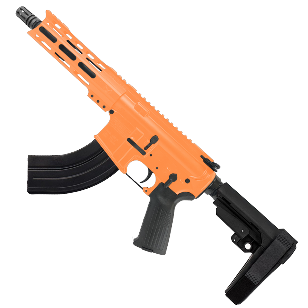 AR-47 Semi Auto 7.62x39 Pistol 7.5" Barrel 7" American Built Custom MLOK Handguard - Tequila Sunrise Orange