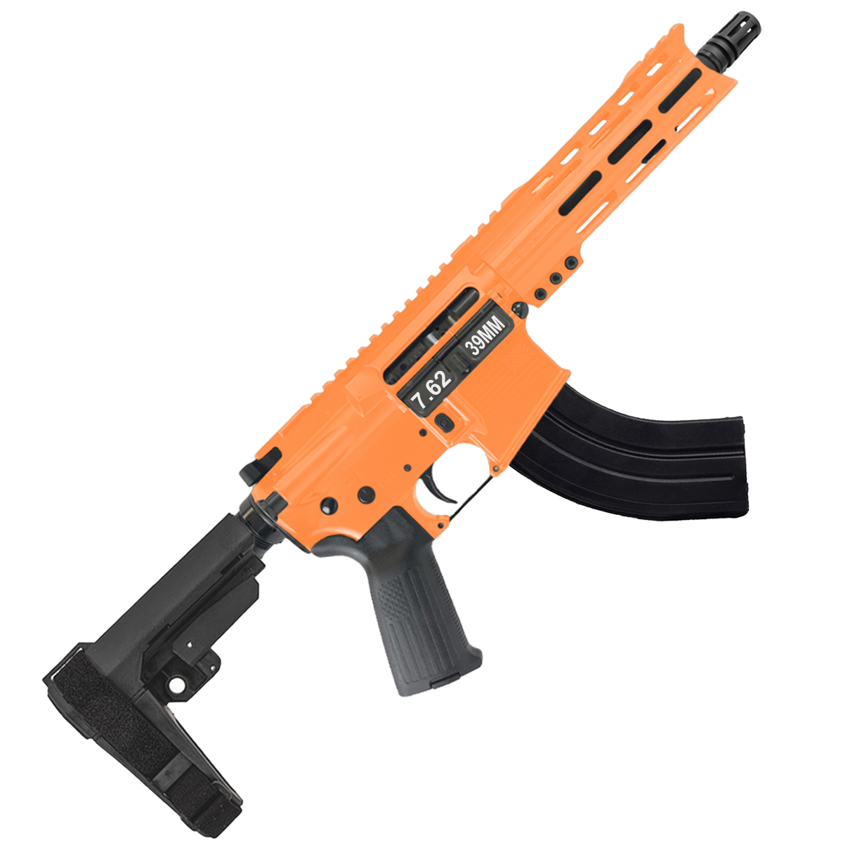 AR-47 Semi Auto 7.62x39 Pistol 7.5" Barrel 7" American Built Custom MLOK Handguard - Tequila Sunrise Orange