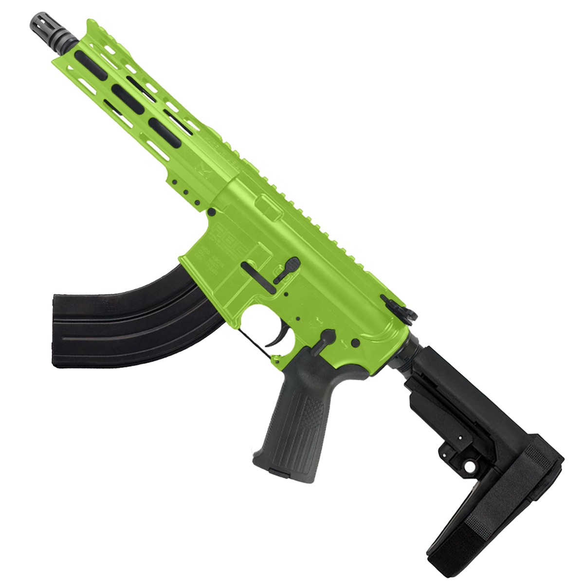 AR-47 Semi Auto 7.62x39 Pistol 7.5" Barrel 7" American Built Custom MLOK Handguard - Zombie Green