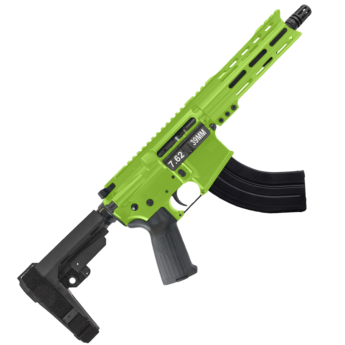 AR-47 Semi Auto 7.62x39 Pistol 7.5" Barrel 7" American Built Custom MLOK Handguard - Zombie Green