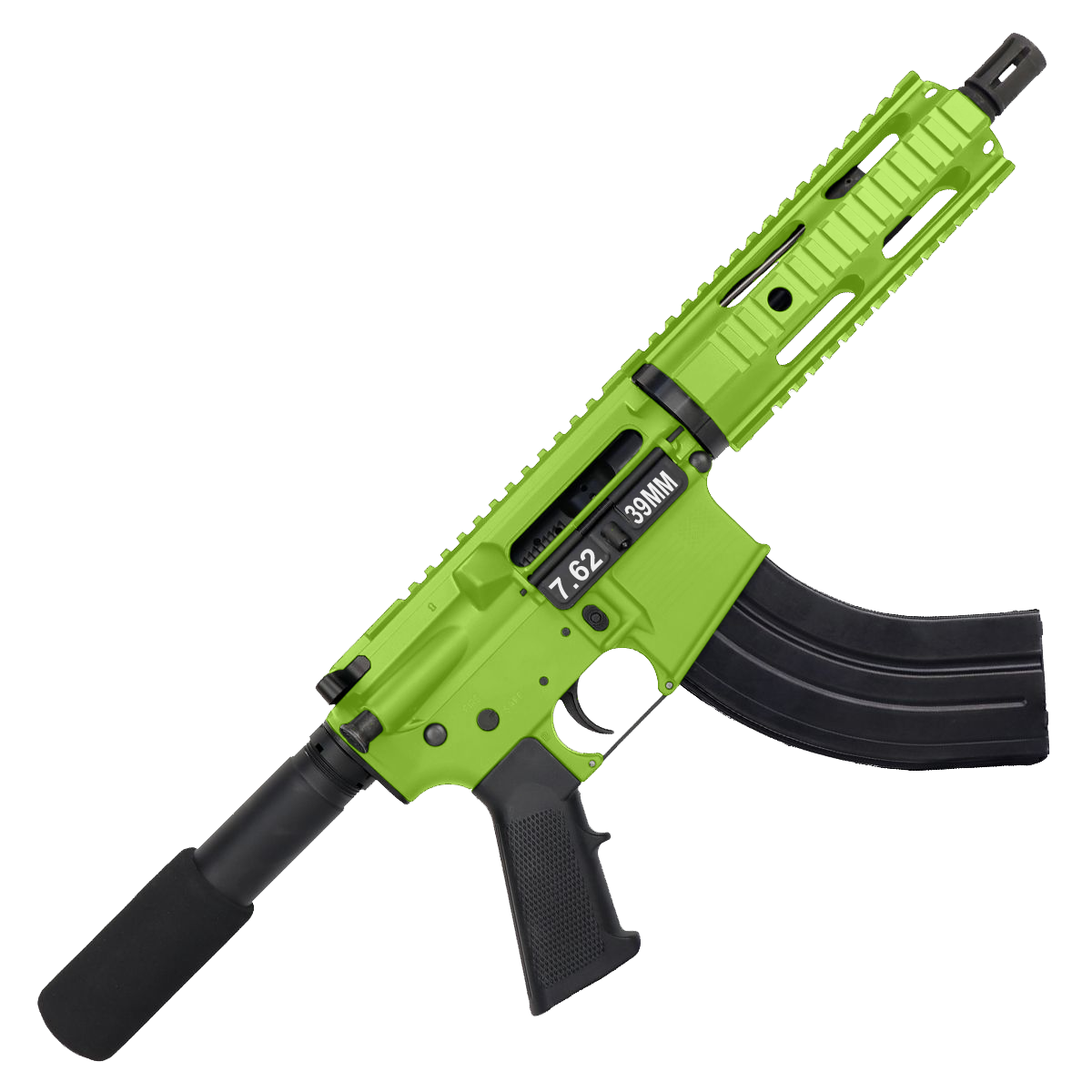AR 7.62x39 Semi Auto Tactical Pistol 7.5" Nitride Barrel 7" Free Float Quad Rail Zombie Green