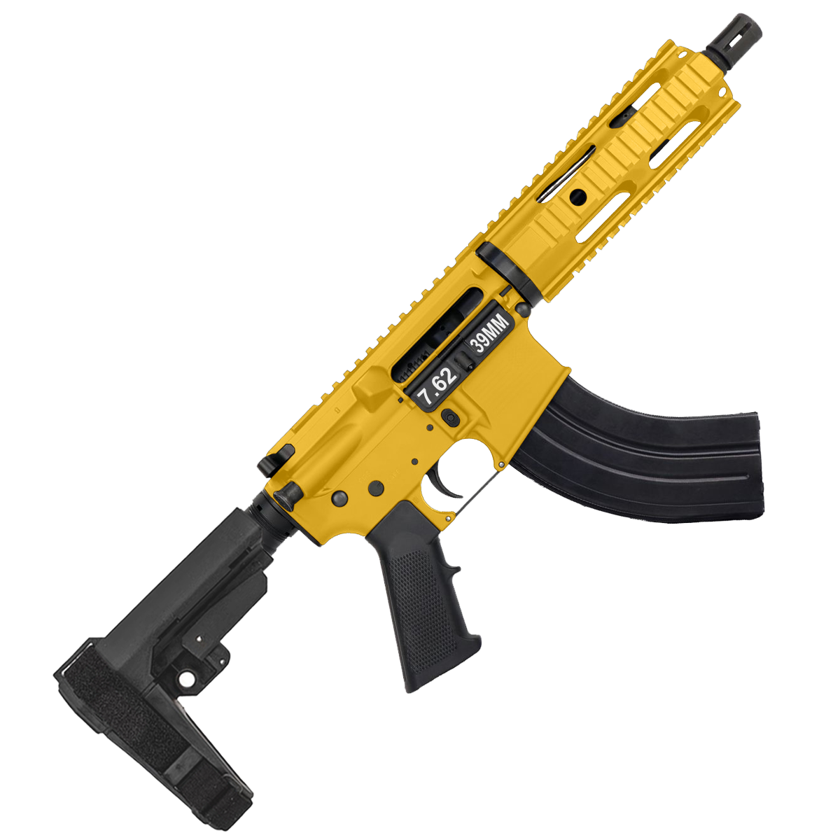 AR 7.62x39 Semi Auto Tactical Pistol 7.5" Nitride Barrel 7" Free Float Quad Rail Gold