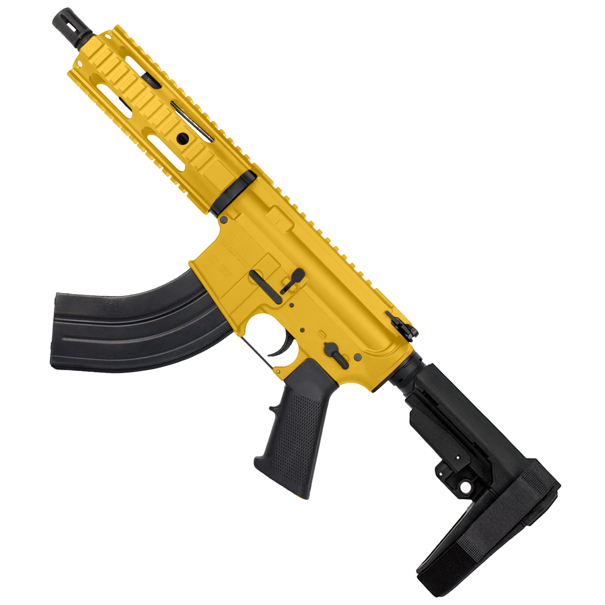 AR 7.62x39 Semi Auto Tactical Pistol 7.5" Nitride Barrel 7" Free Float Quad Rail Gold