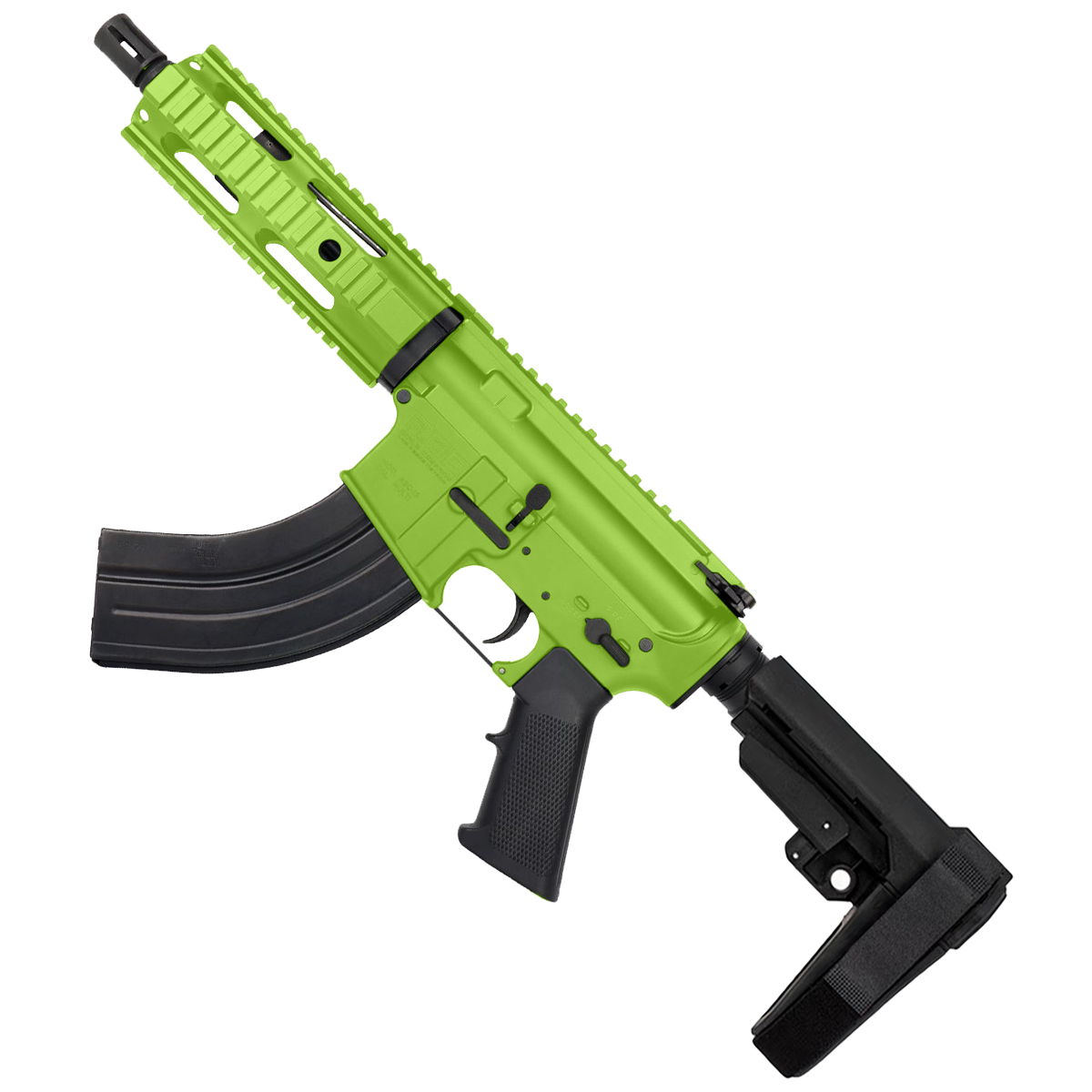 AR 7.62x39 Semi Auto Tactical Pistol 7.5" Nitride Barrel 7" Free Float Quad Rail Zombie Green