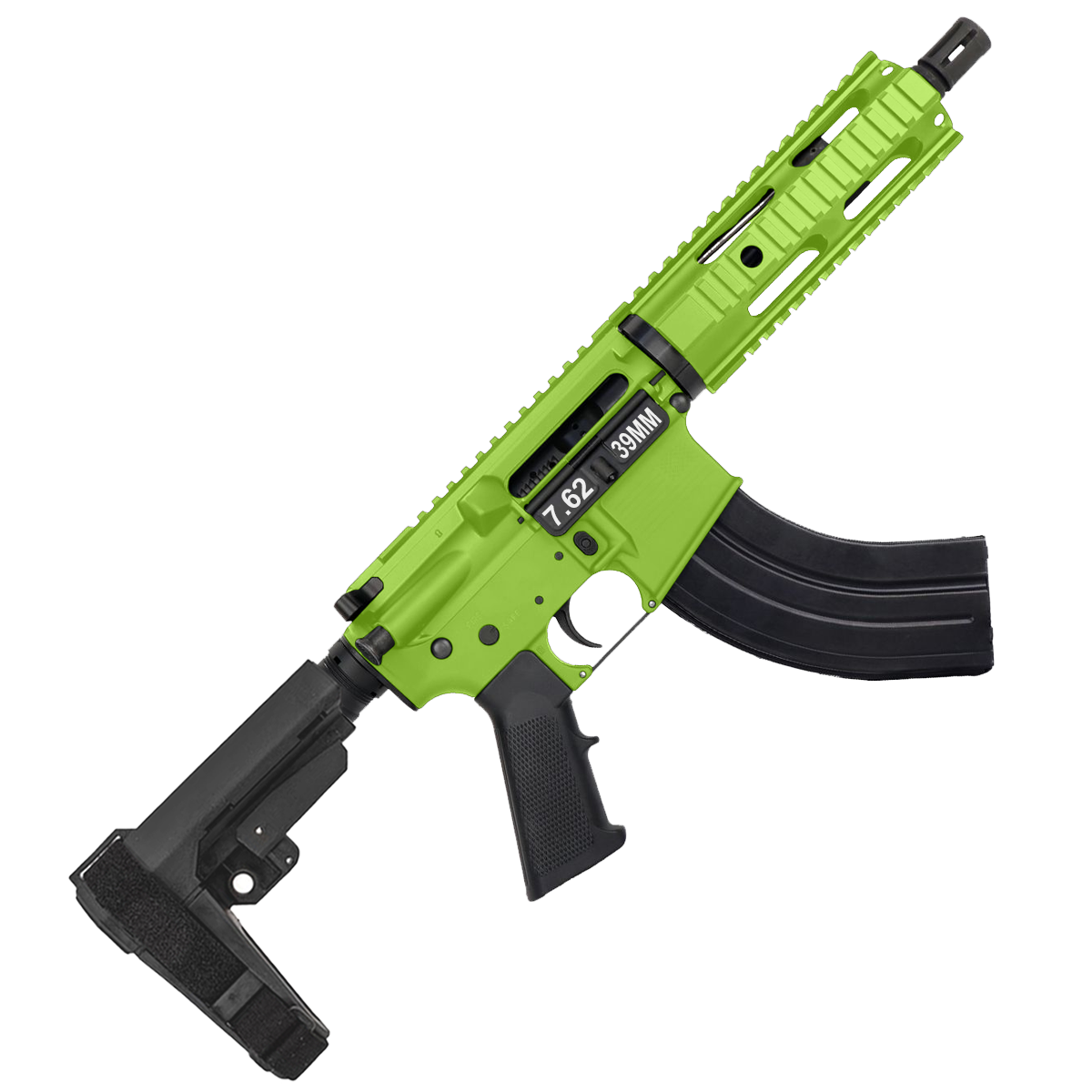 AR 7.62x39 Semi Auto Tactical Pistol 7.5" Nitride Barrel 7" Free Float Quad Rail Zombie Green