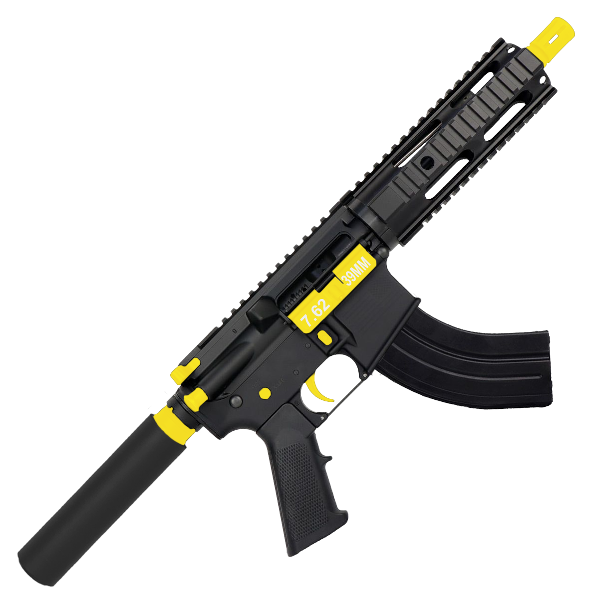AR 7.62x39 Two-Tone Semi Auto Tactical Pistol 7.5" Barrel 7" Free Float Quad Rail - Black and Lemon Zest