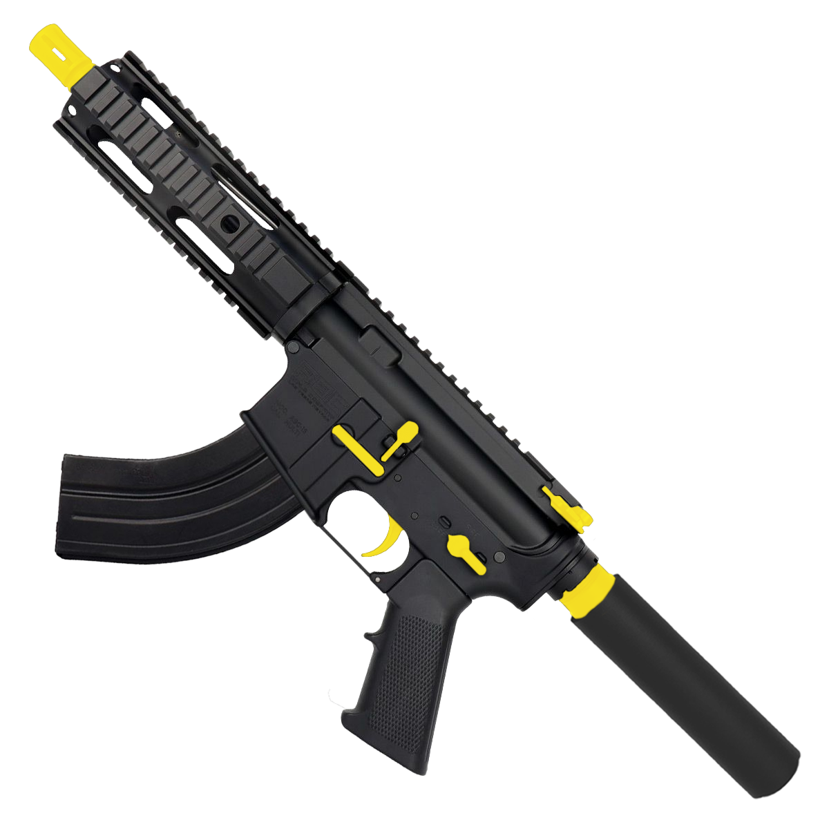 AR 7.62x39 Two-Tone Semi Auto Tactical Pistol 7.5" Barrel 7" Free Float Quad Rail - Black and Lemon Zest