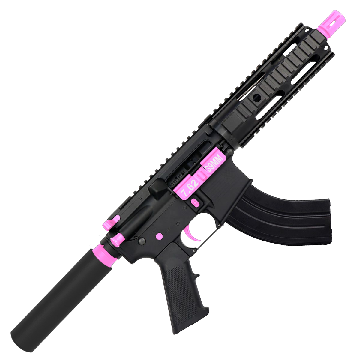 AR 7.62x39 Two-Tone Semi Auto Tactical Pistol 7.5" Barrel 7" Free Float Quad Rail - Black and Sig Pink