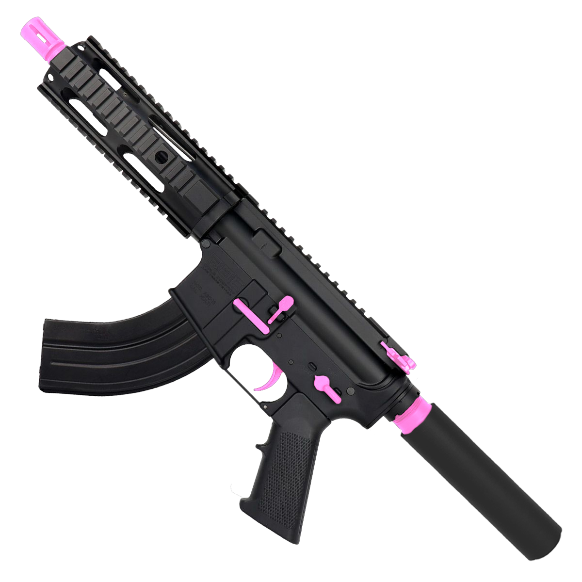 AR 7.62x39 Two-Tone Semi Auto Tactical Pistol 7.5" Barrel 7" Free Float Quad Rail - Black and Sig Pink