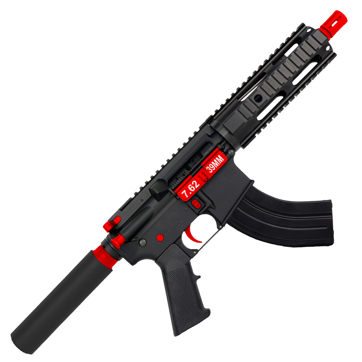 AR 7.62x39 Two-Tone Semi Auto Tactical Pistol 7.5" Barrel 7" Free Float Quad Rail - Black and Red