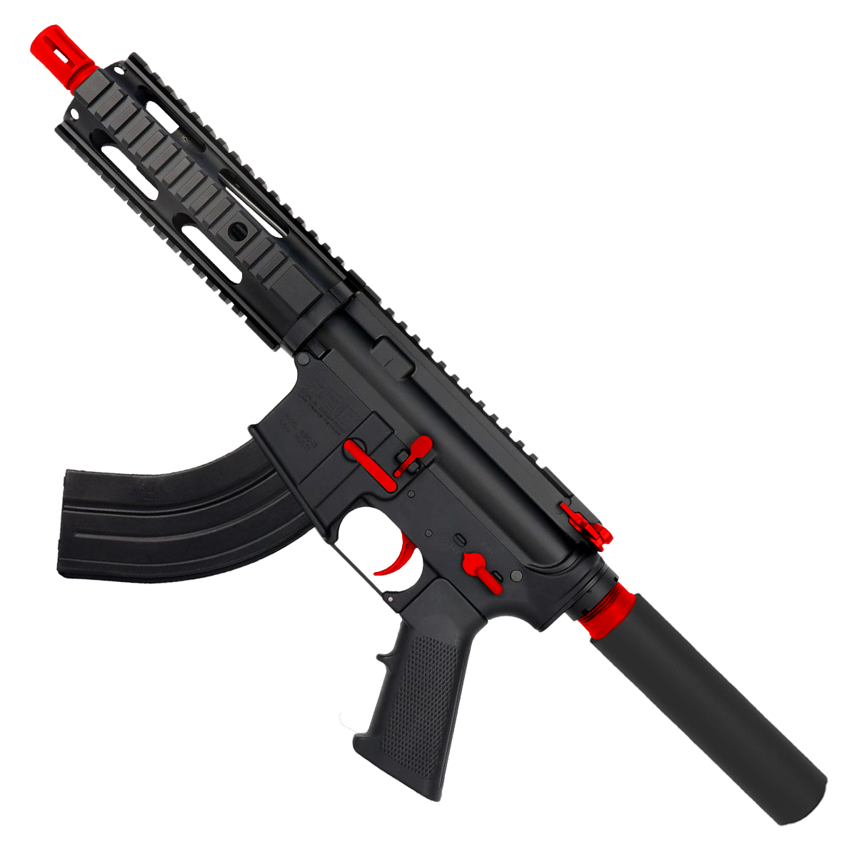 AR 7.62x39 Two-Tone Semi Auto Tactical Pistol 7.5" Barrel 7" Free Float Quad Rail - Black and Red