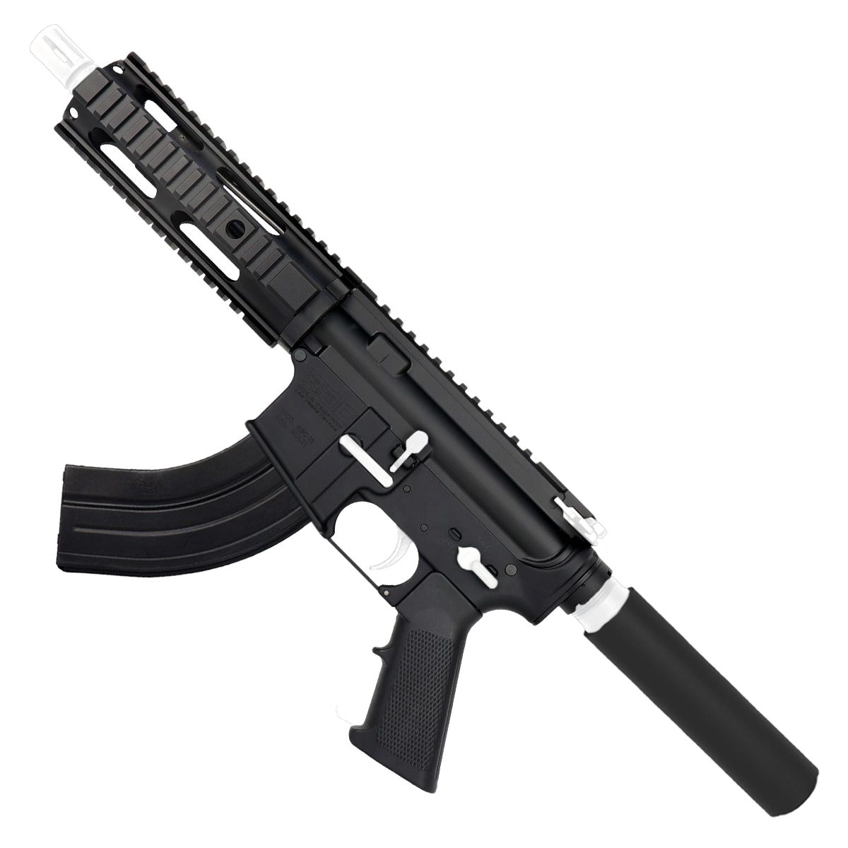 AR 7.62x39 Two-Tone Semi Auto Tactical Pistol 7.5" Barrel 7" Free Float Quad Rail - Black and White