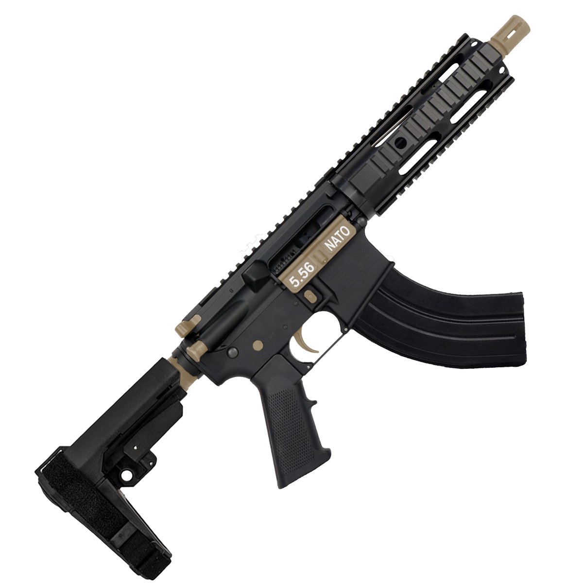 AR 7.62x39 Two-Tone Semi Auto Tactical Pistol 7.5" Barrel 7" Free Float Quad Rail - Black and Magpul FDE