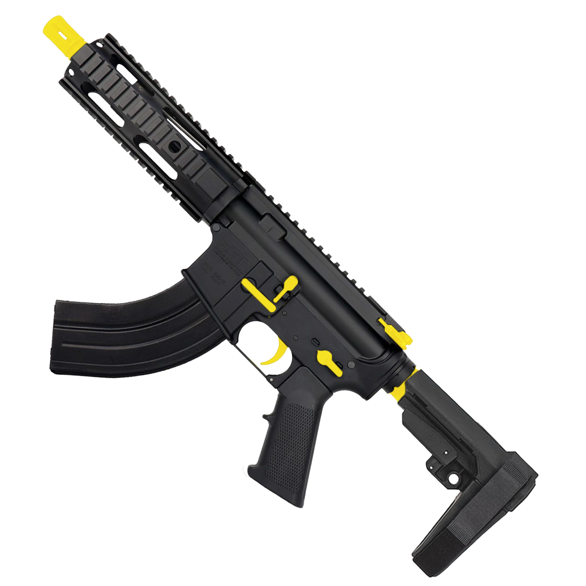 AR 7.62x39 Two-Tone Semi Auto Tactical Pistol 7.5" Barrel 7" Free Float Quad Rail - Black and Lemon Zest