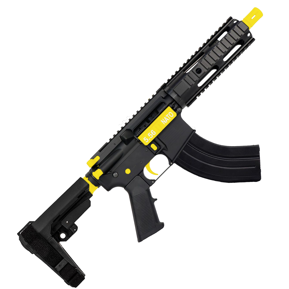 AR 7.62x39 Two-Tone Semi Auto Tactical Pistol 7.5" Barrel 7" Free Float Quad Rail - Black and Lemon Zest