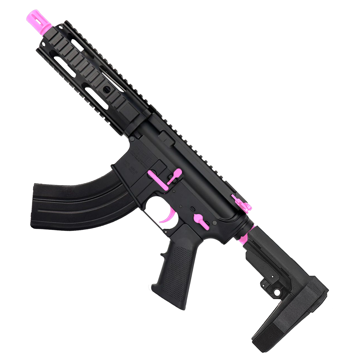 AR 7.62x39 Two-Tone Semi Auto Tactical Pistol 7.5" Barrel 7" Free Float Quad Rail - Black and Sig Pink