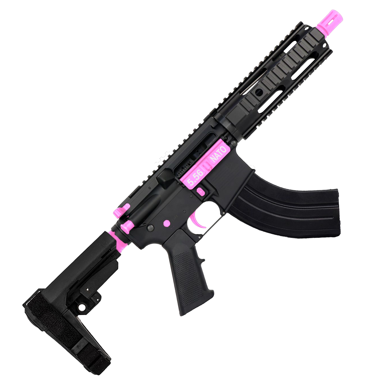 AR 7.62x39 Two-Tone Semi Auto Tactical Pistol 7.5" Barrel 7" Free Float Quad Rail - Black and Sig Pink
