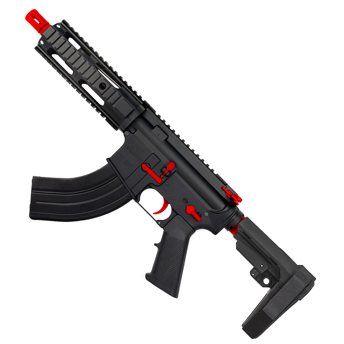 AR 7.62x39 Two-Tone Semi Auto Tactical Pistol 7.5" Barrel 7" Free Float Quad Rail - Black and Red
