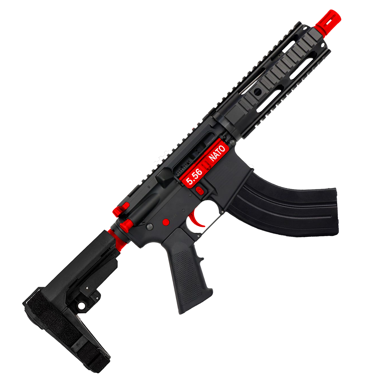 AR 7.62x39 Two-Tone Semi Auto Tactical Pistol 7.5" Barrel 7" Free Float Quad Rail - Black and Red