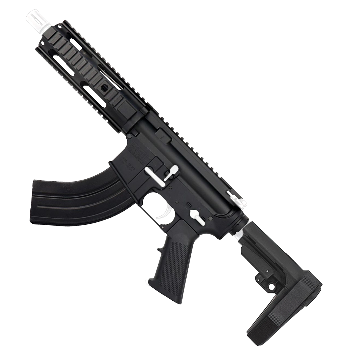 AR 7.62x39 Two-Tone Semi Auto Tactical Pistol 7.5" Barrel 7" Free Float Quad Rail - Black and White