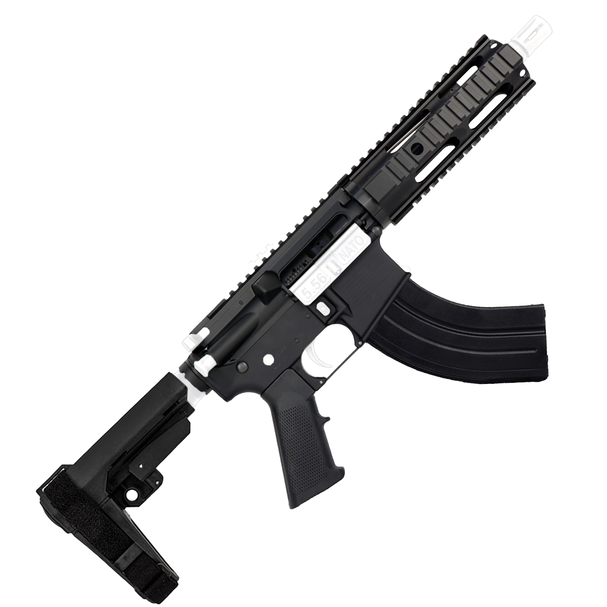 AR 7.62x39 Two-Tone Semi Auto Tactical Pistol 7.5" Barrel 7" Free Float Quad Rail - Black and White