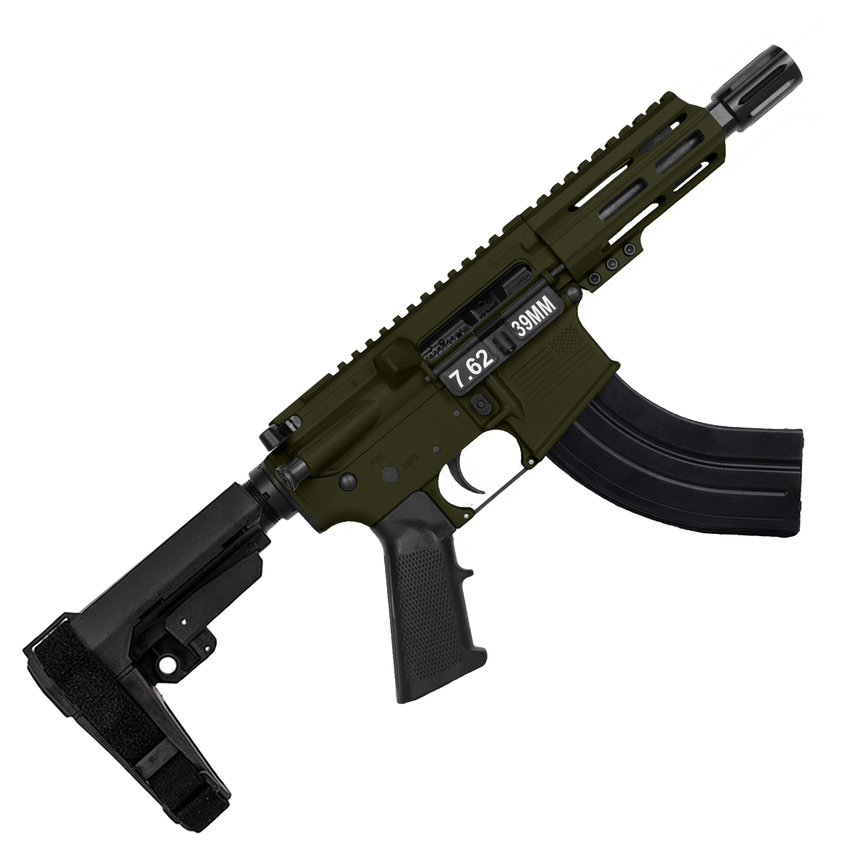 AR15 Micro 7.62x39 Pistol 5" Barrel 4" M-Lok Handguard - Magpul ODG
