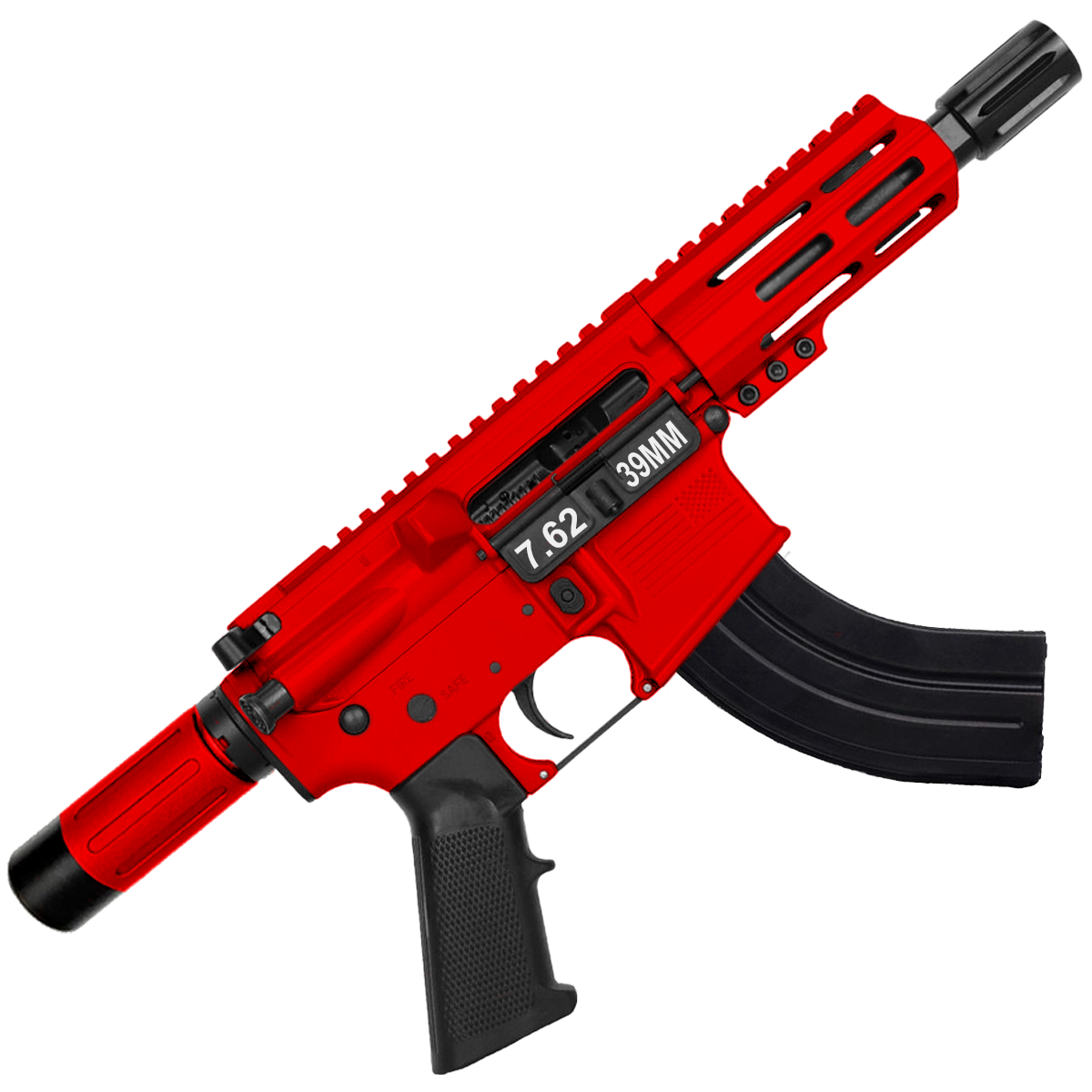 AR15 Micro 7.62x39 Pistol 5" Barrel 4" M-Lok Handguard w/ Micro Buffer Tube - Red