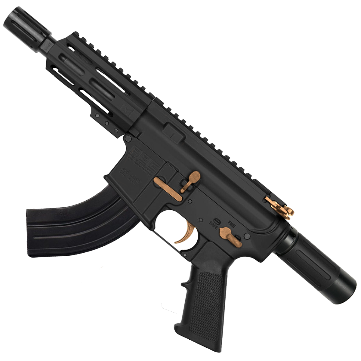 AR15 Two-Tone Micro 7.62x39 Pistol 5" Barrel 4" M-Lok Handguard w/ Micro Buffer Tube - Black and Burnt Bronze