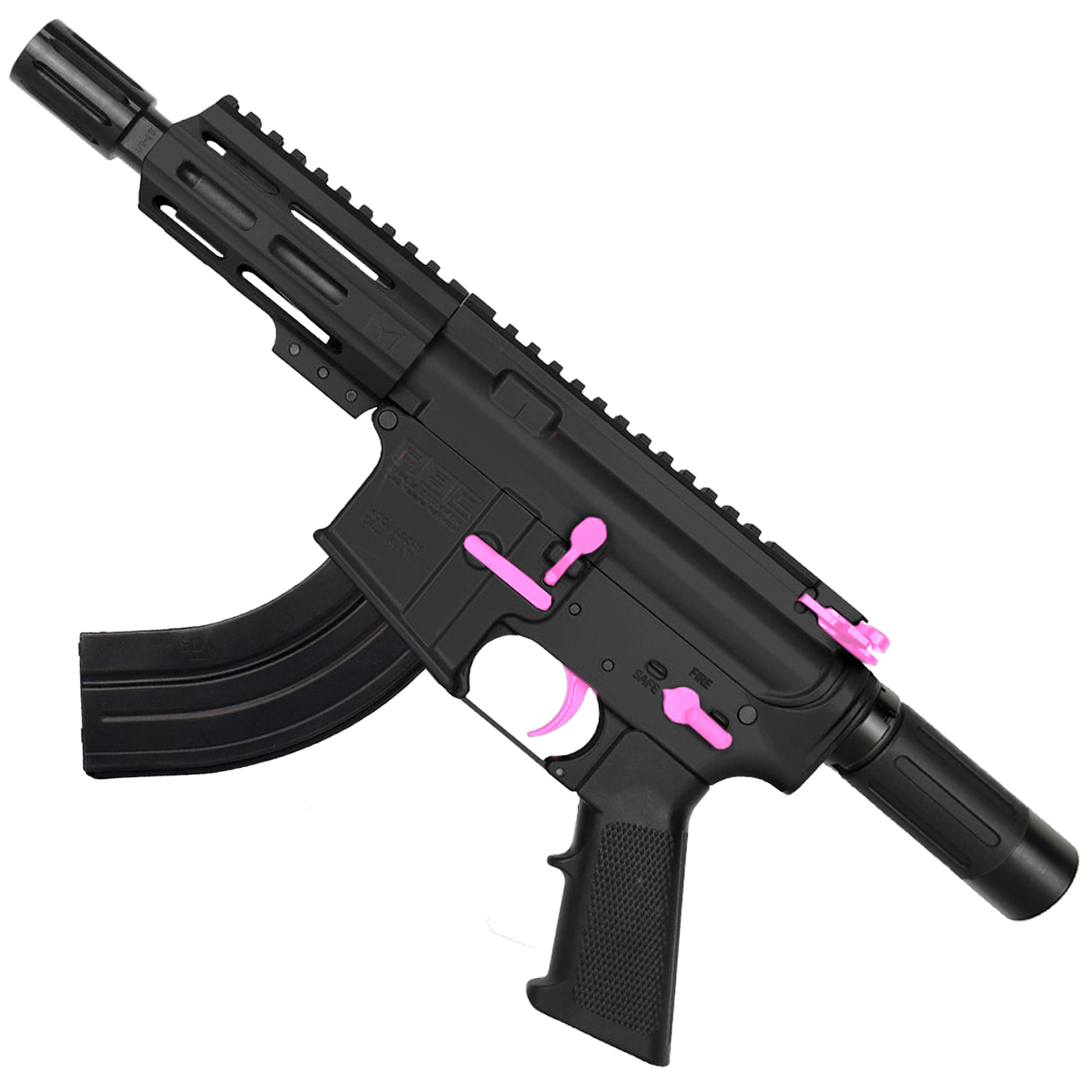 AR15 Two-Tone Micro 7.62x39 Pistol 5" Barrel 4" M-Lok Handguard w/ Micro Buffer Tube - Black and Sig Pink