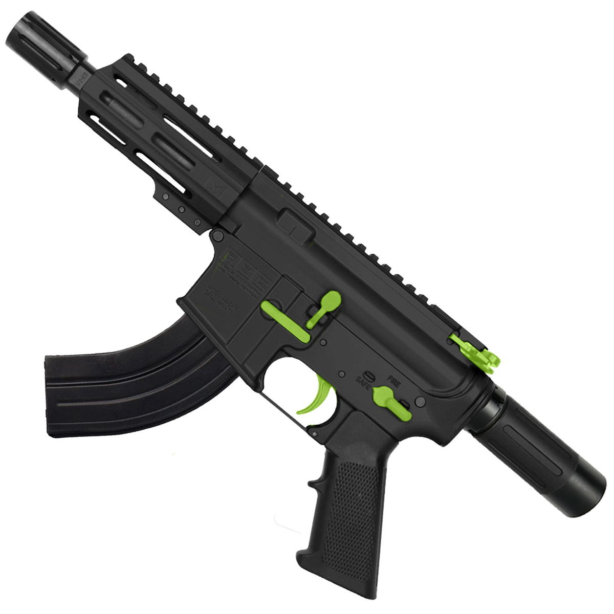 AR15 Two-Tone Micro 7.62x39 Pistol 5" Barrel 4" M-Lok Handguard w/ Micro Buffer Tube - Black and Zombie Green