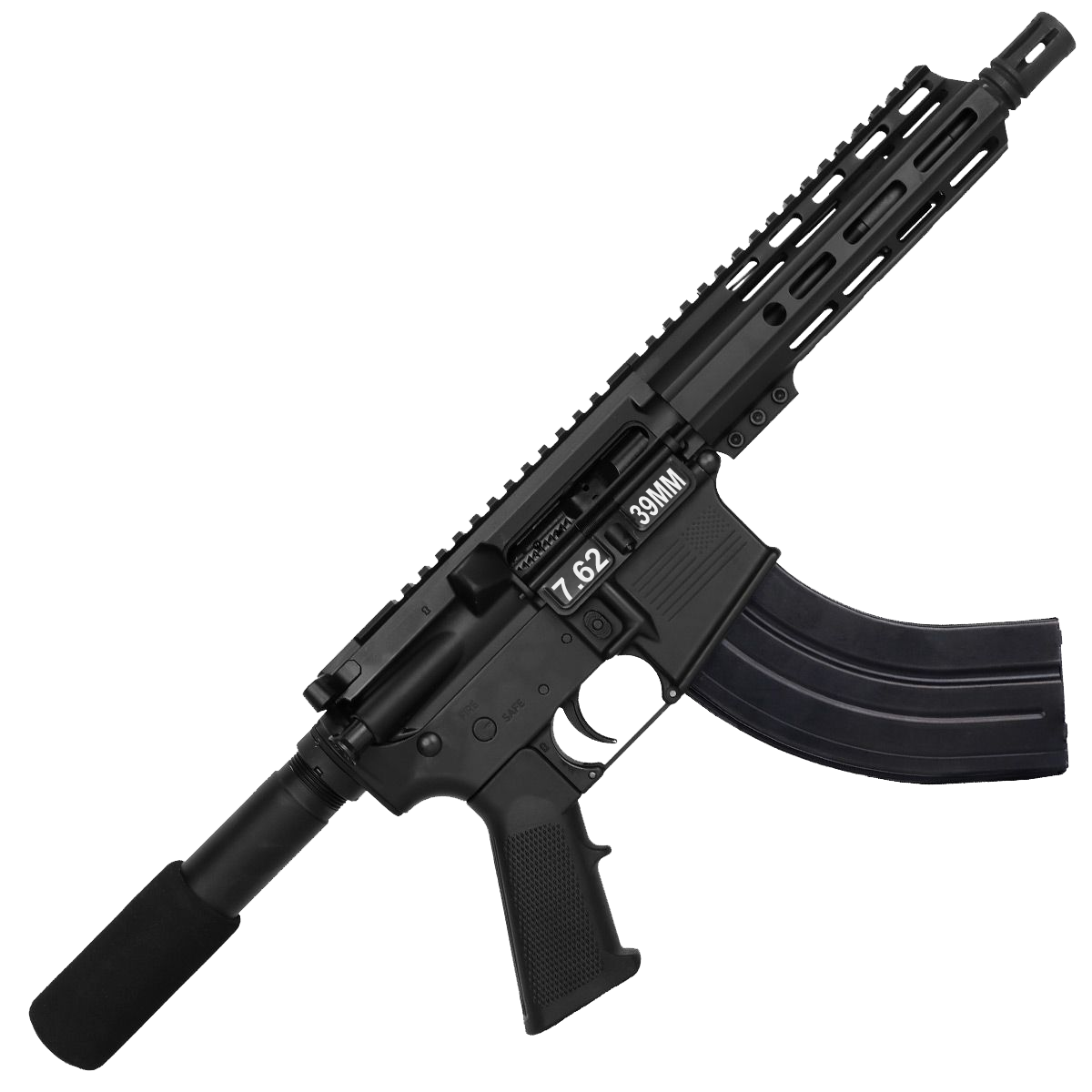 AR 7.62X39 Semi Auto Pistol 7.5" Barrel 7" Custom D-Cut Front MLOK Handguard Black