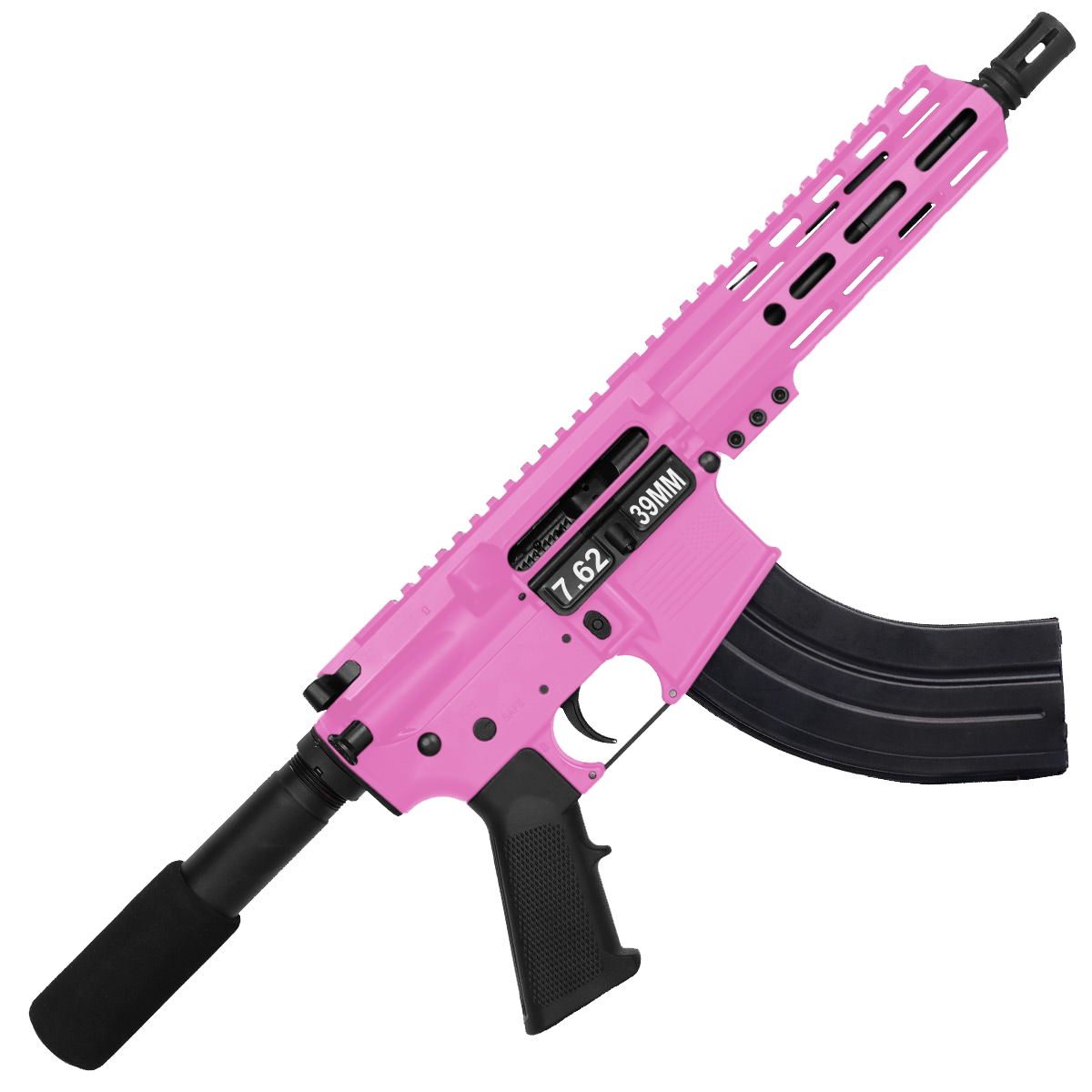 AR 7.62X39 Semi Auto Pistol 7.5" Barrel 7" Custom D-Cut Front MLOK Handguard - Sig Pink