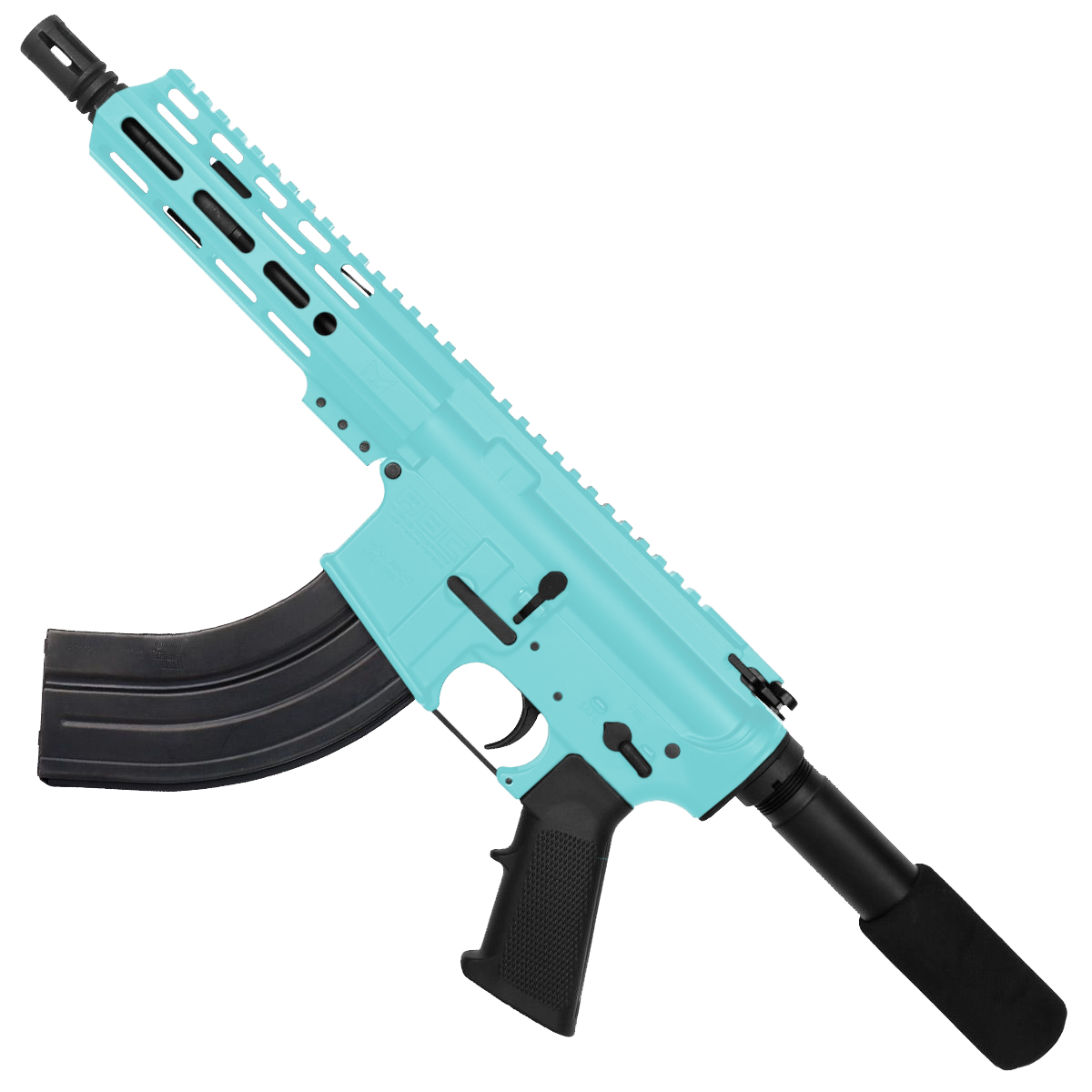 AR 7.62X39 Semi Auto Pistol 7.5" Barrel 7" Custom D-Cut Front MLOK Handguard - Robins Egg Blue