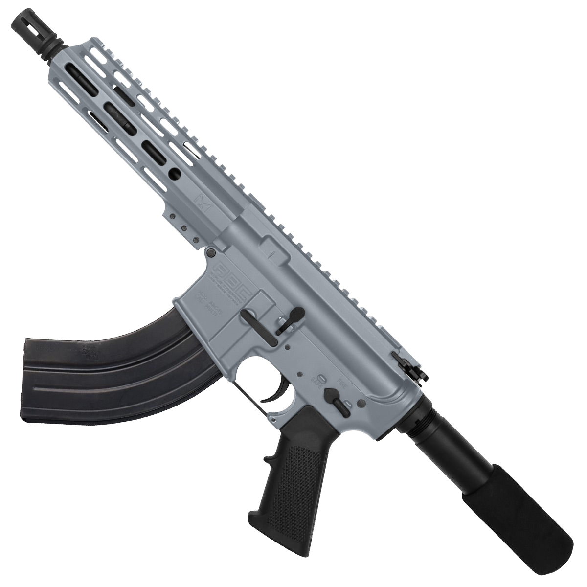 AR 7.62X39 Semi Auto Pistol 7.5" Barrel 7" Custom D-Cut Front MLOK Handguard Sniper Grey