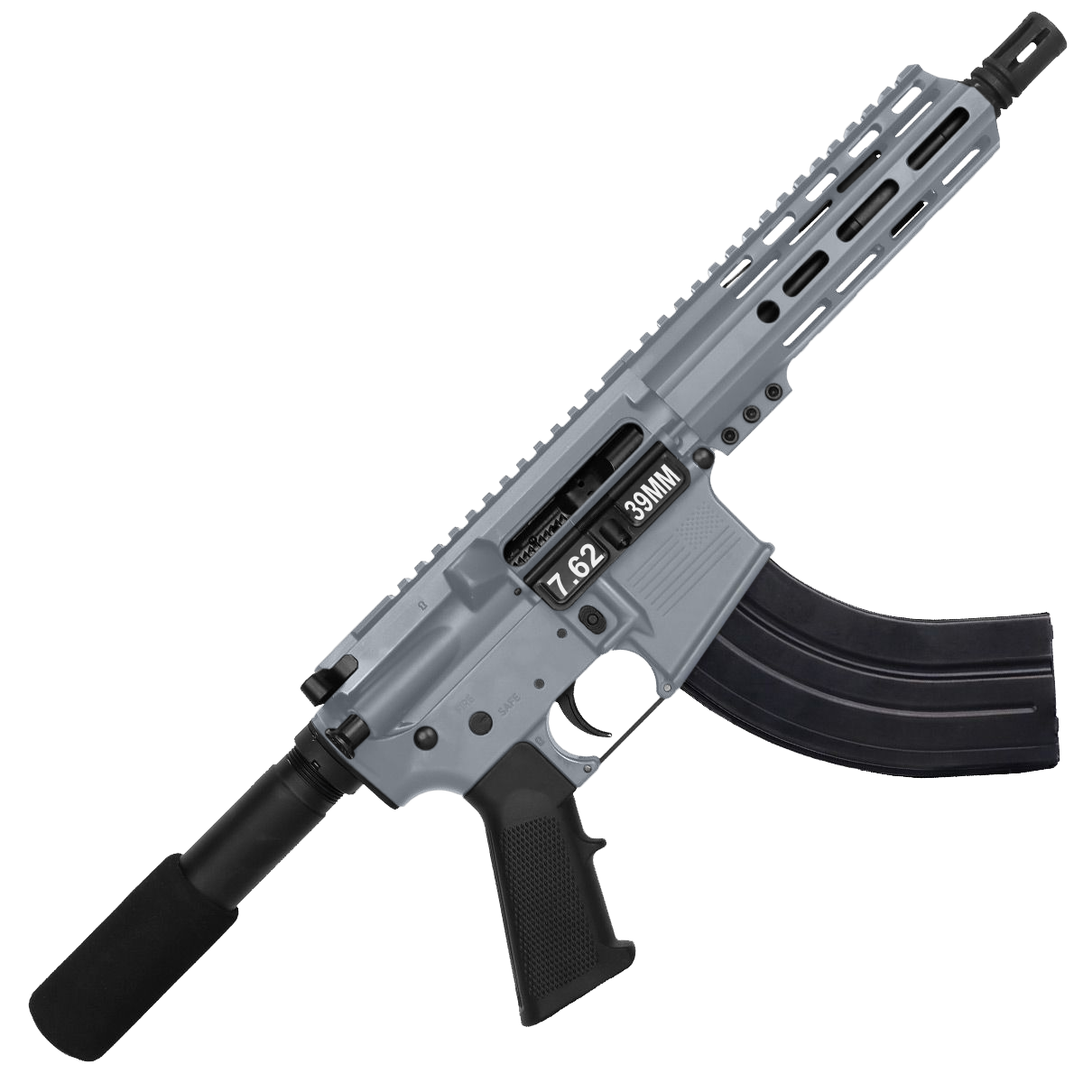 AR 7.62X39 Semi Auto Pistol 7.5" Barrel 7" Custom D-Cut Front MLOK Handguard Sniper Grey