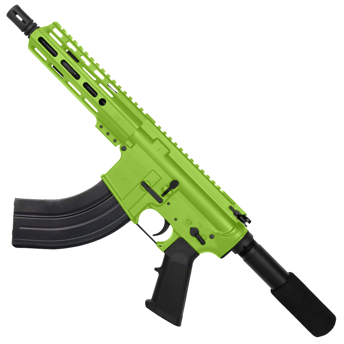 AR 7.62X39 Semi Auto Pistol 7.5" Barrel 7" Custom D-Cut Front MLOK Handguard Zombie Green