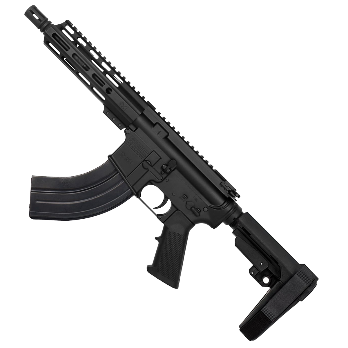 AR 7.62X39 Semi Auto Pistol 7.5" Barrel 7" Custom D-Cut Front MLOK Handguard Black