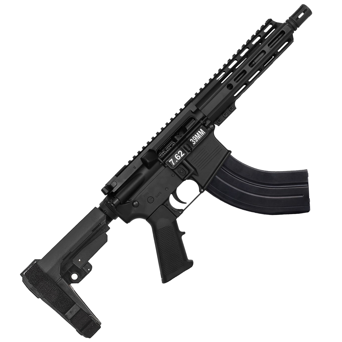 AR 7.62X39 Semi Auto Pistol 7.5" Barrel 7" Custom D-Cut Front MLOK Handguard Black